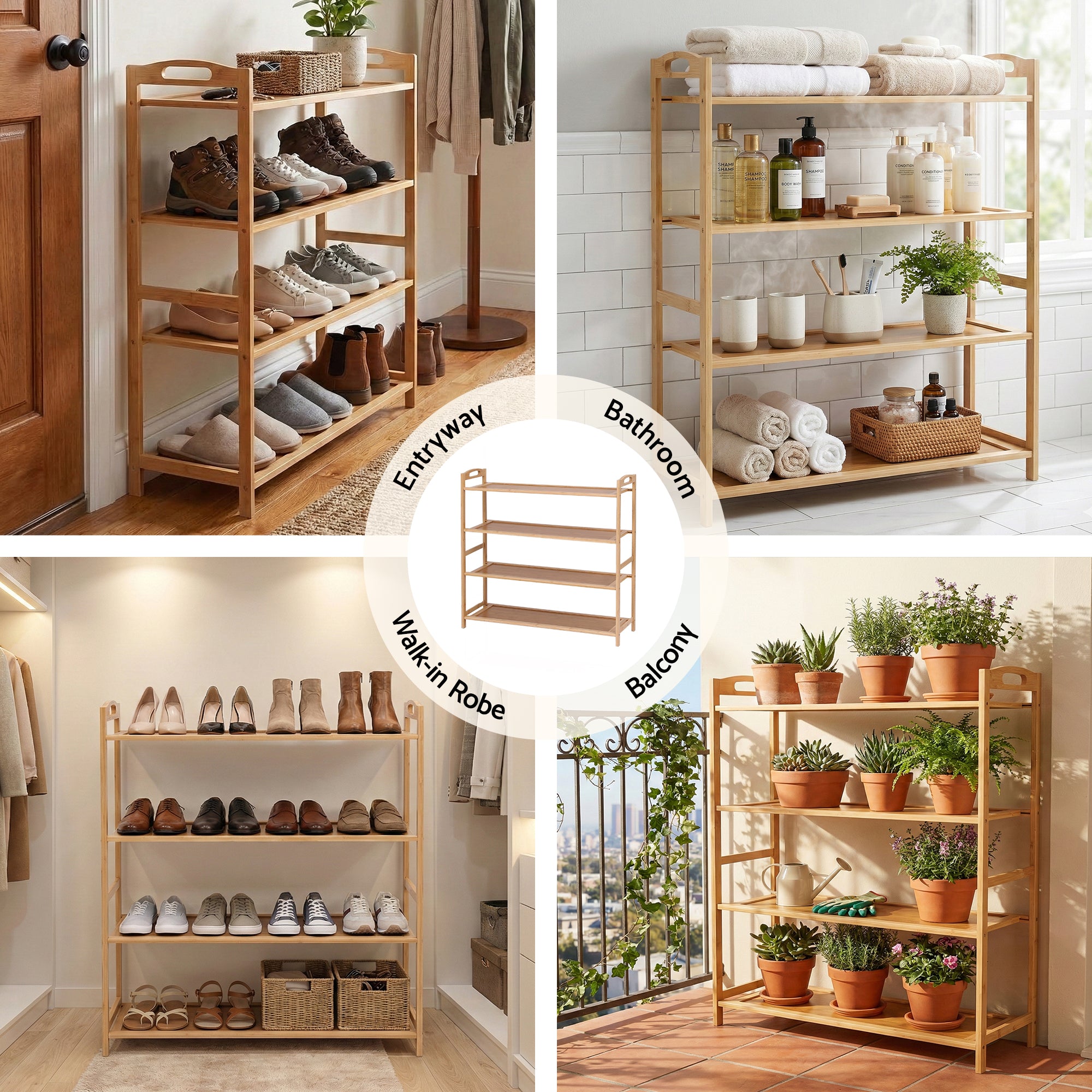 Shoe Storage: Artiss 4 Tier Shoe Rack Bamboo Storage Organiser Pine