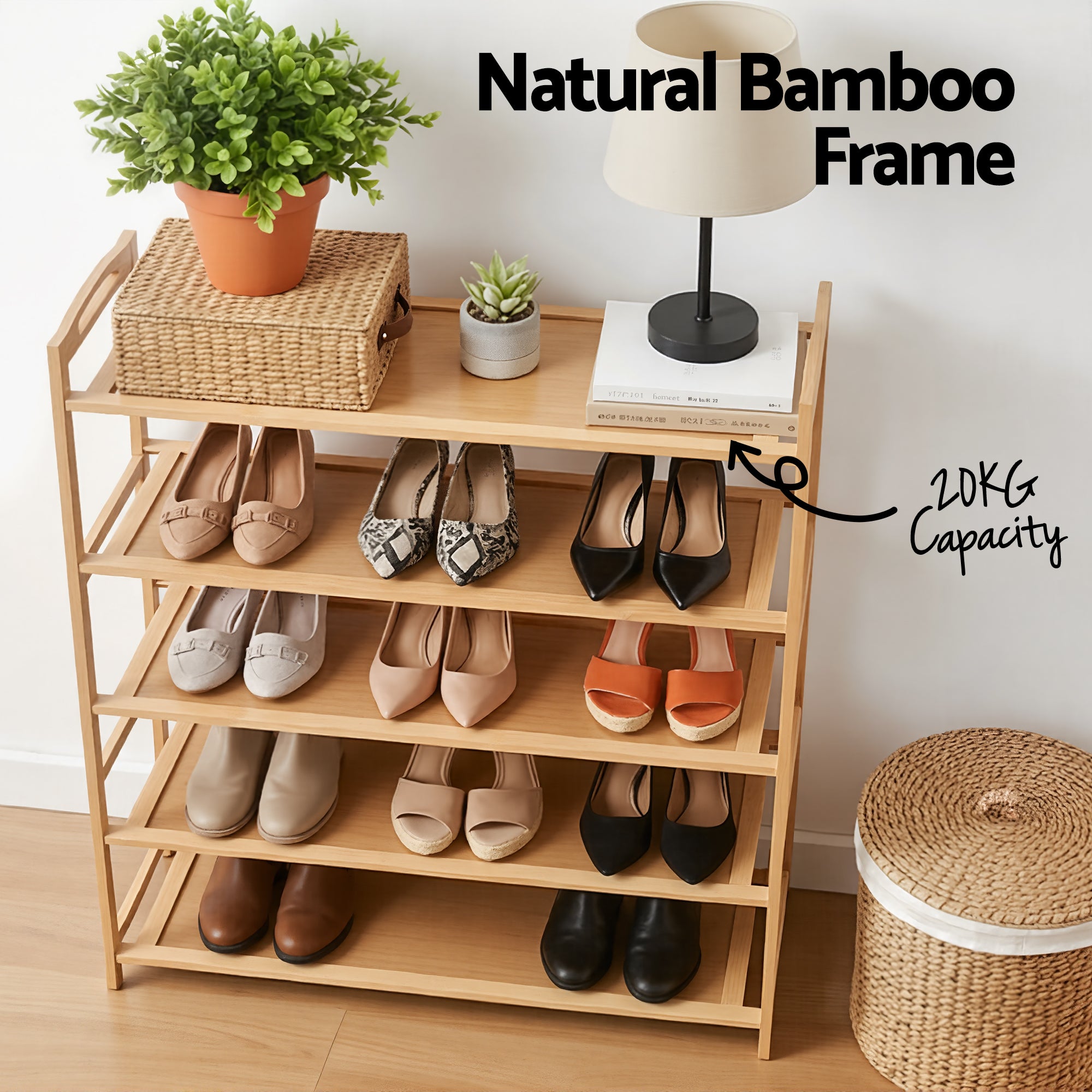 Shoe Storage: Artiss 5 Tier Shoe Rack Bamboo Storage Organiser Pine