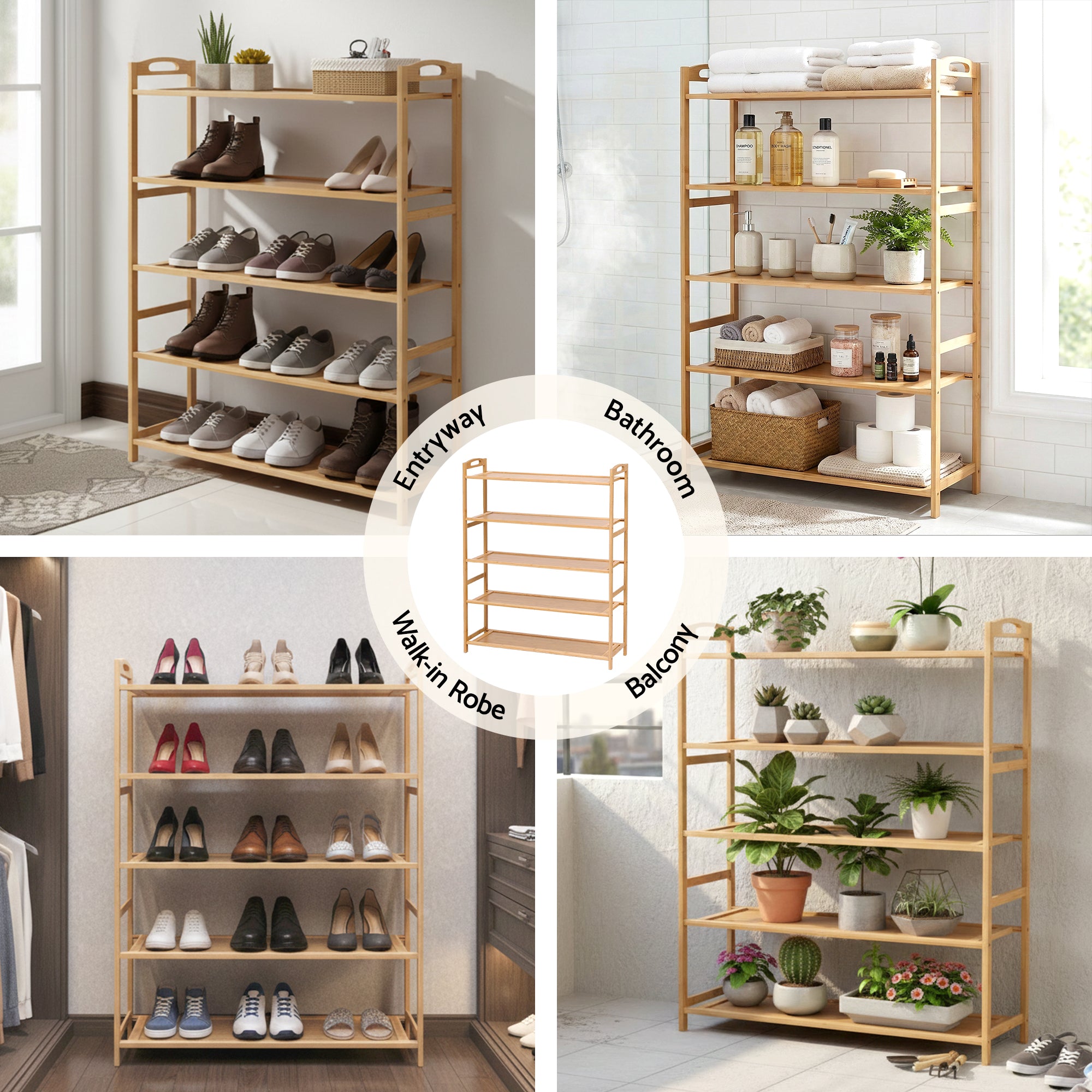 Shoe Storage: Artiss 5 Tier Shoe Rack Bamboo Storage Organiser Pine