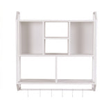 Artiss Floating Wall Shelf 6 Hooks Wall Mounted Storage Cubby Rack 73.5x74CM White