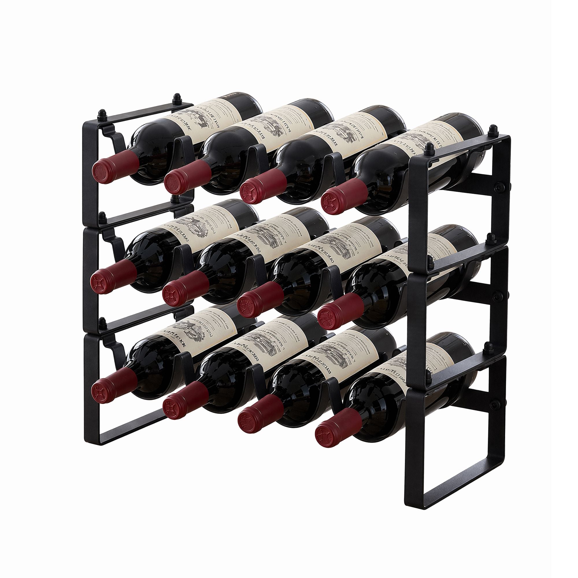 Artiss 3-Tier Wine Rack Metal Freestanding 12 Bottles Modular Countertop Wine Display Shelf Black