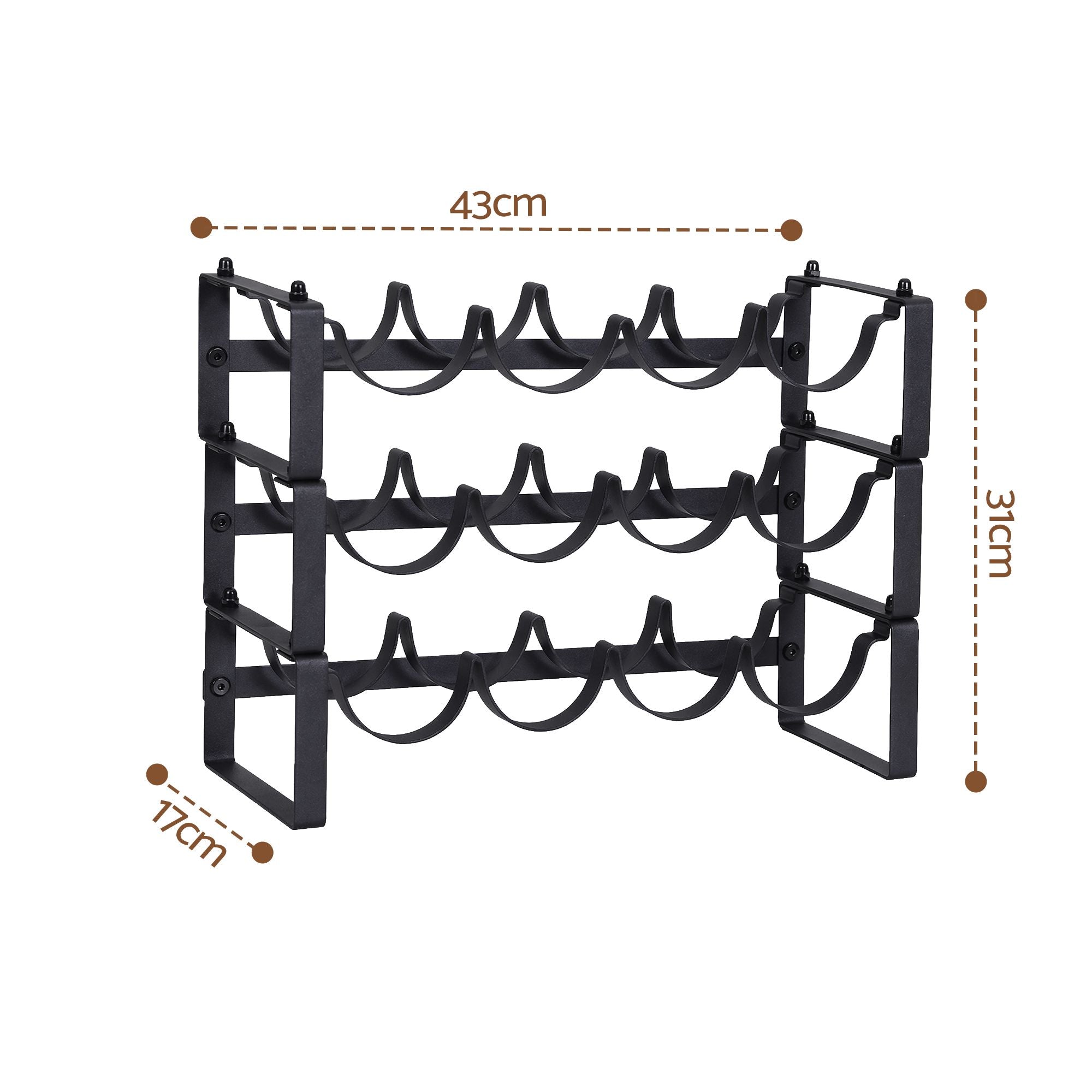 Artiss 3-Tier Wine Rack Metal Freestanding 12 Bottles Modular Countertop Wine Display Shelf Black