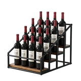 Artiss 4-Tier Wine Rack Tabletop Countertop Wine Bottle Holder 16 Bottles Freestanding Black & Wood