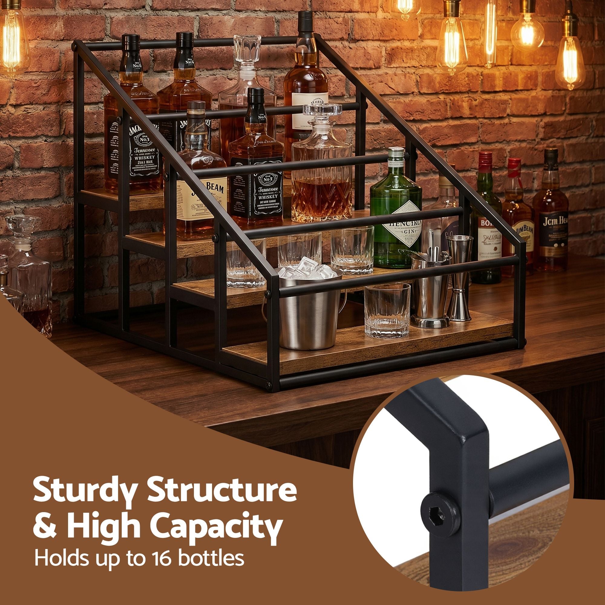 Artiss 4-Tier Wine Rack Tabletop Countertop Wine Bottle Holder 16 Bottles Freestanding Black & Wood