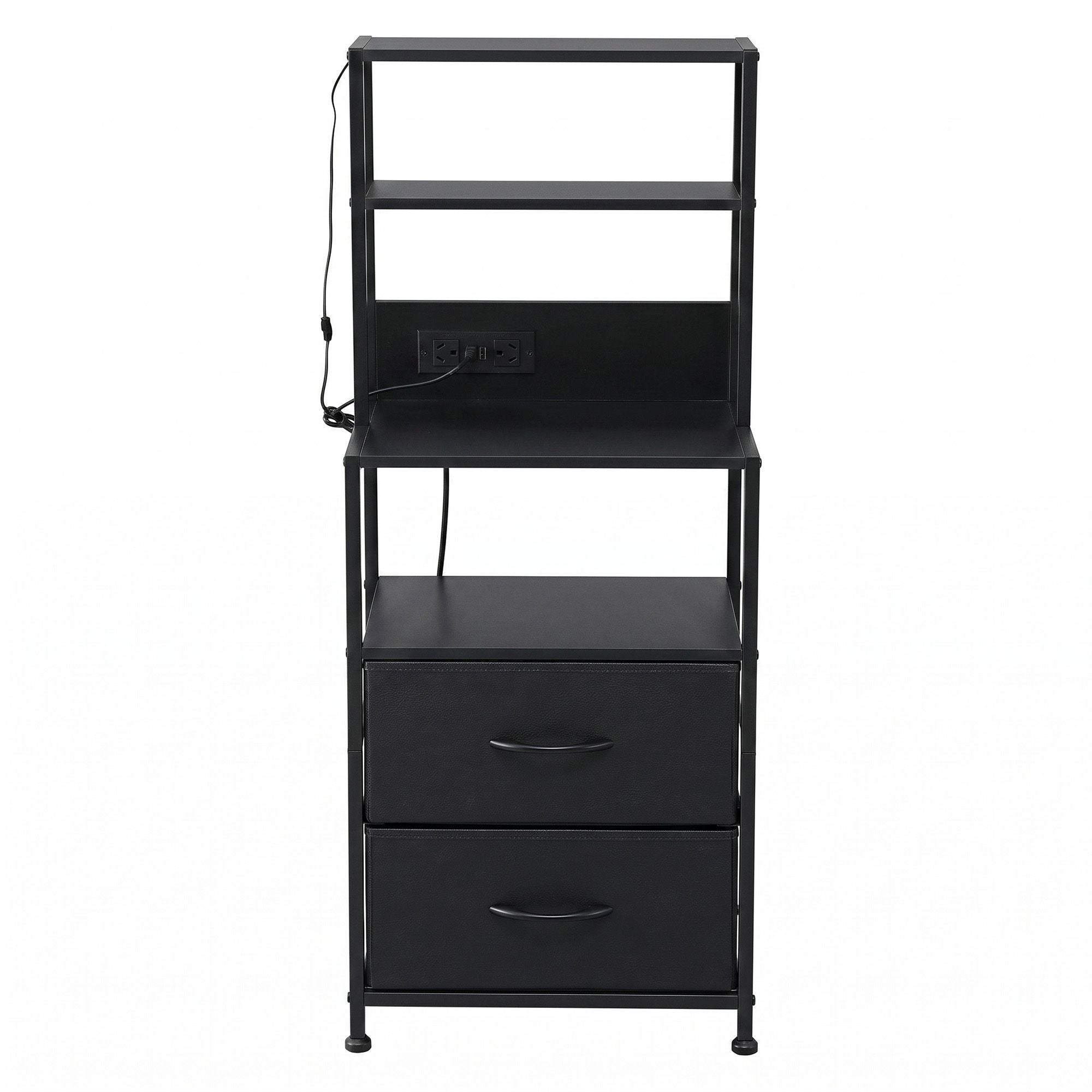 Artiss Bedside Table Tall Nightstand with Charging Station Drawers LED Black