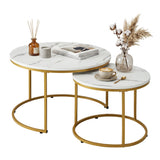 Artiss Nesting Coffee Table Set of 2 Round Marble Effect 70/50cm White & Gold