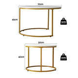 Artiss Nesting Coffee Table Set of 2 Round Marble Effect 70/50cm White & Gold