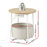 Artiss Round Coffee Table Side End Table Charging Station Storage Basket