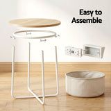 Artiss Round Coffee Table Side End Table Charging Station Storage Basket