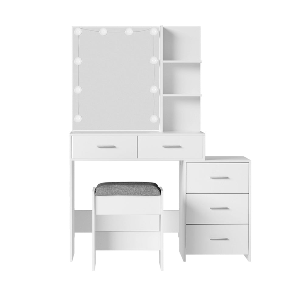 Dressing Vanity & Dressing Tables: Artiss Dressing Table Set Stool 10 LED Bulbs White Dale