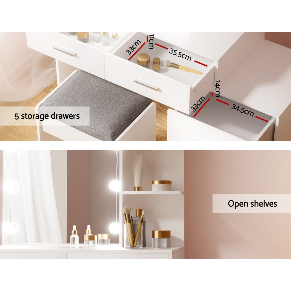 Dressing Vanity & Dressing Tables: Artiss Dressing Table Set Stool 10 LED Bulbs White Dale
