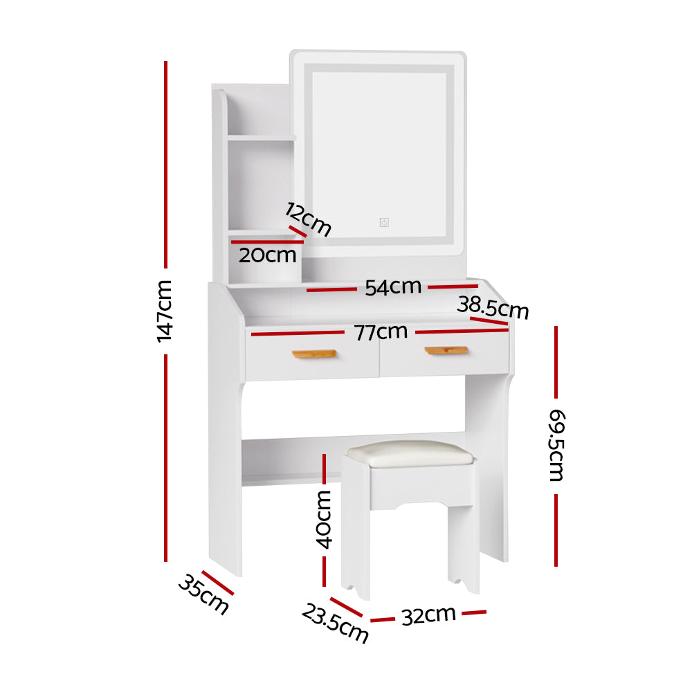 Dressing Vanity & Dressing Tables: Artiss Dressing Table Set Stool Led White Doria