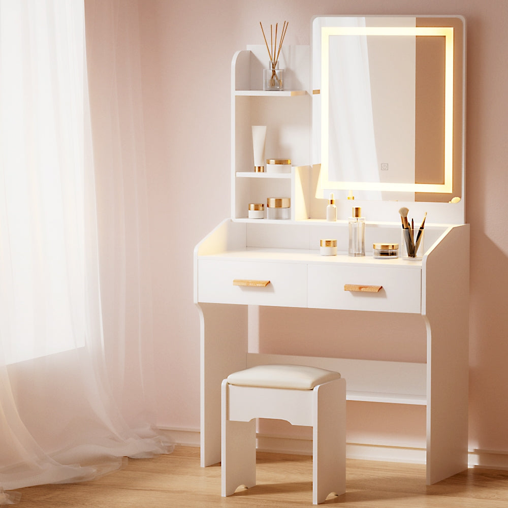 Dressing Vanity & Dressing Tables: Artiss Dressing Table Set Stool Led White Doria
