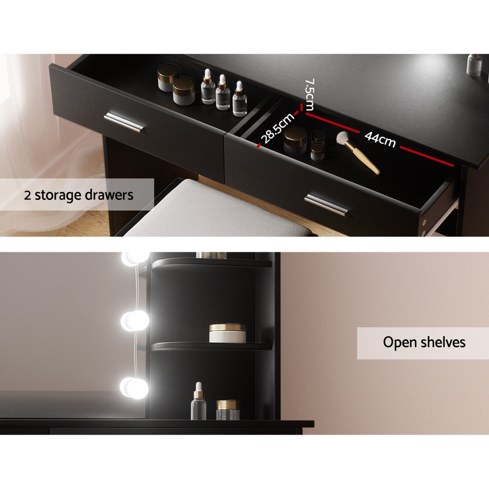 Dressing Vanity & Dressing Tables: Artiss Dressing Table Set Stool 10 Led Bulbs Black Dulcea