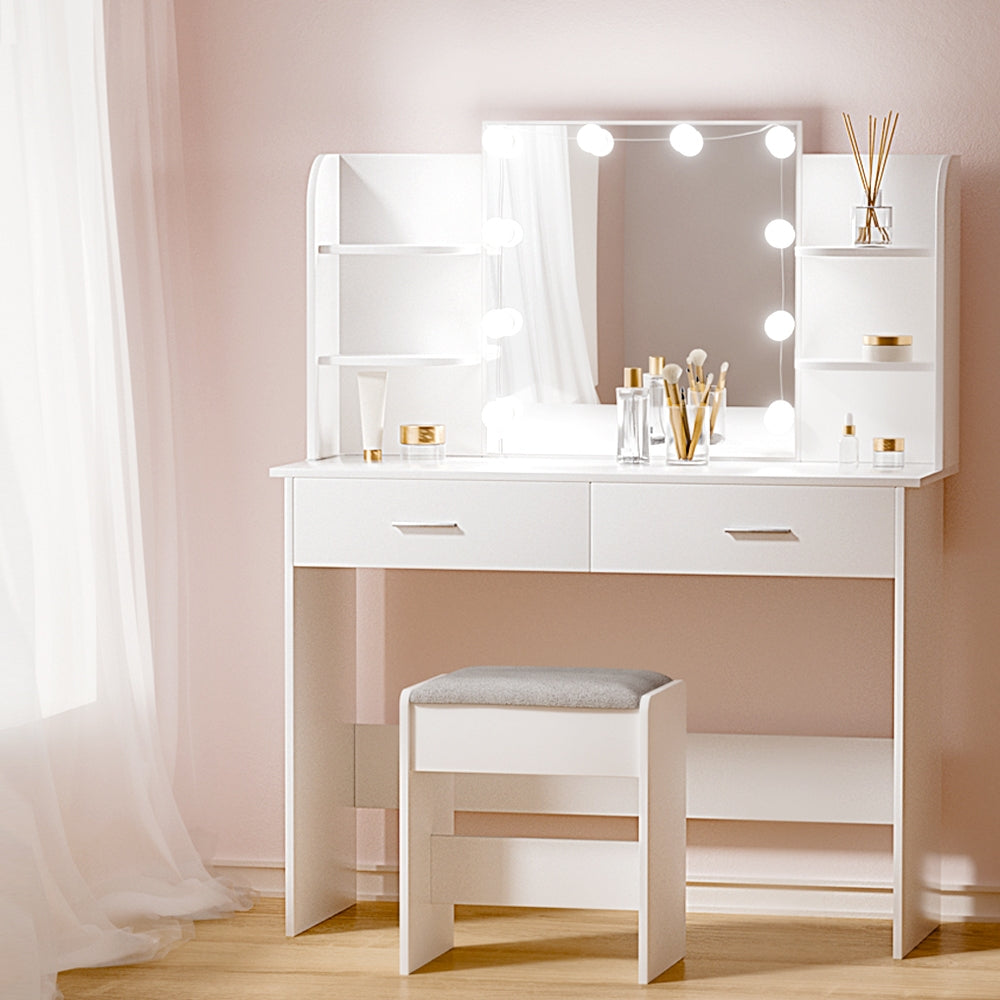 Dressing Vanity & Dressing Tables: Artiss Dressing Table Set Stool 10 Led Bulbs White Dulcea