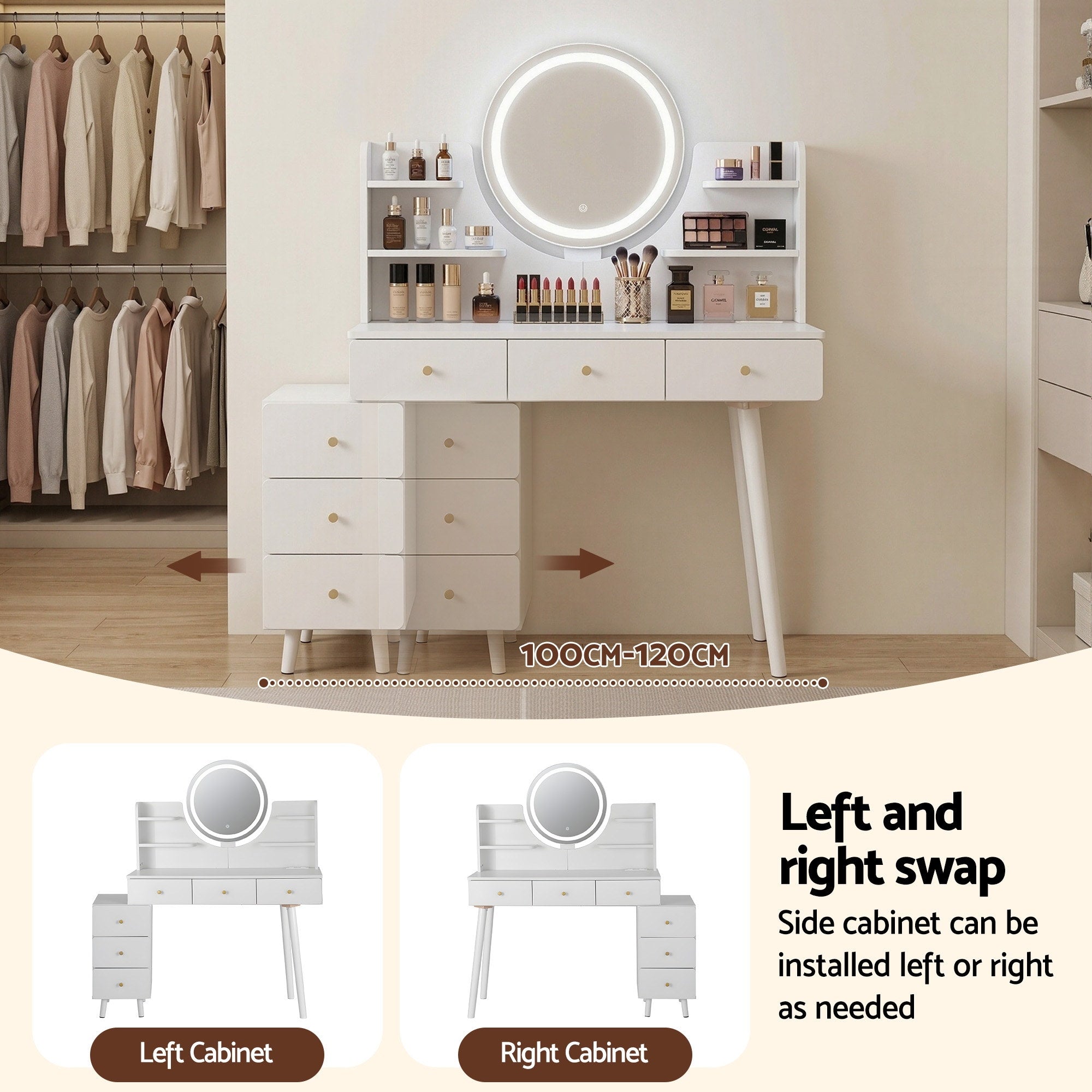 Artiss Dressing Table Vanity Desk LED Charging Station White