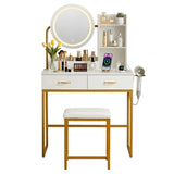 Artiss Dressing Table Vanity Desk Set Stool LED Charging Station White