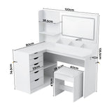 Artiss Dressing Table Corner Vanity Desk Set Stool LED Charging Station White