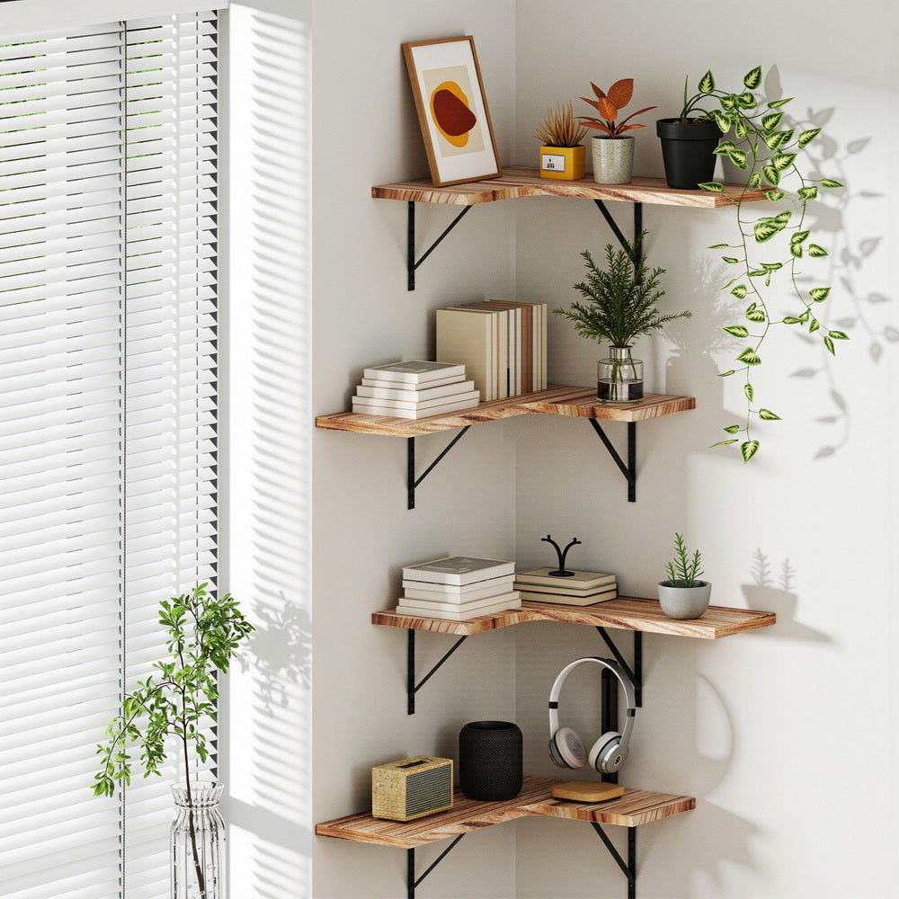 Kitchen & Bathroom DIY: Artiss Floating Wall Shelf Corner Shelves Set of 4 Wood