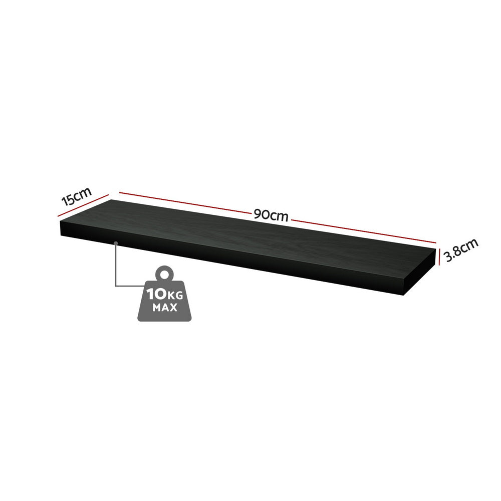 Kitchen & Bathroom DIY: Artiss Floating Wall Shelf Set of 2 Black 90CM