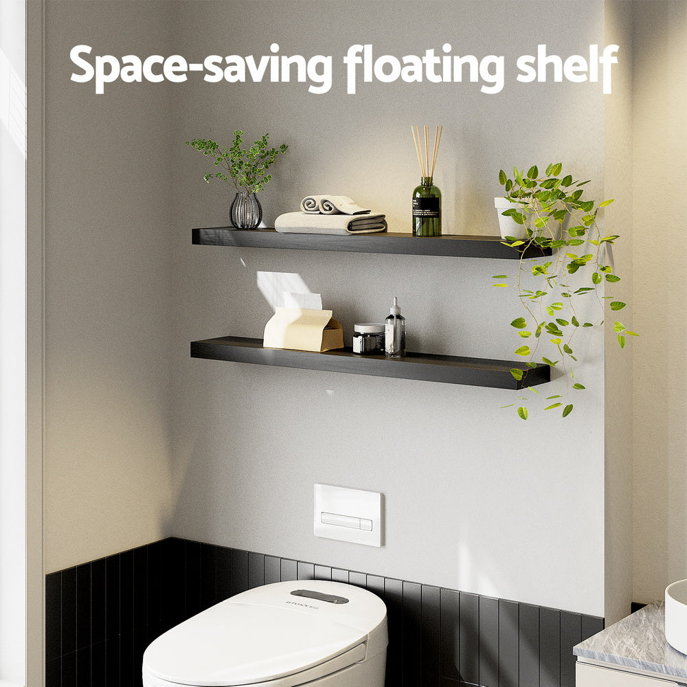 Kitchen & Bathroom DIY: Artiss Floating Wall Shelf Set of 2 Black 90CM