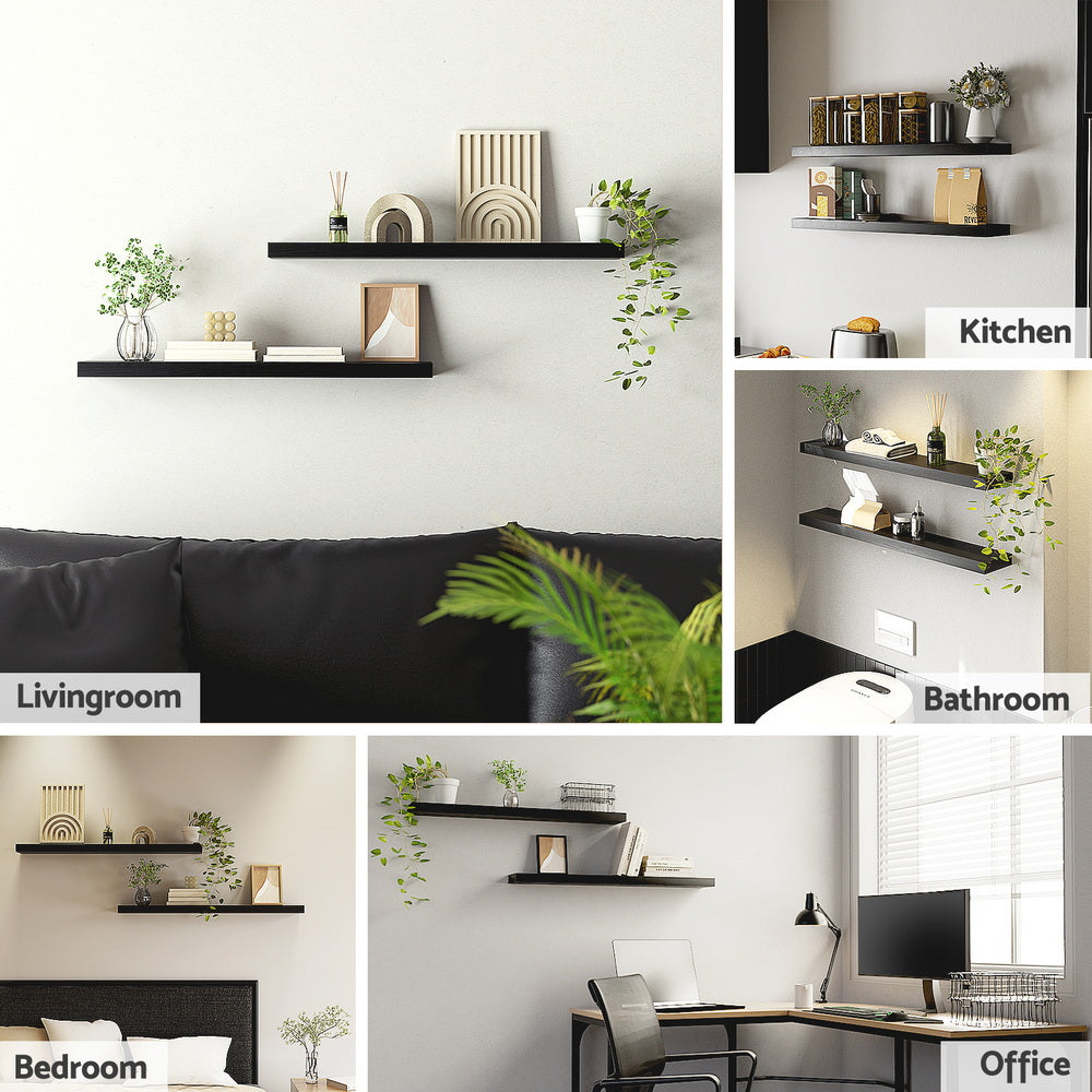 Kitchen & Bathroom DIY: Artiss Floating Wall Shelf Set of 2 Black 90CM