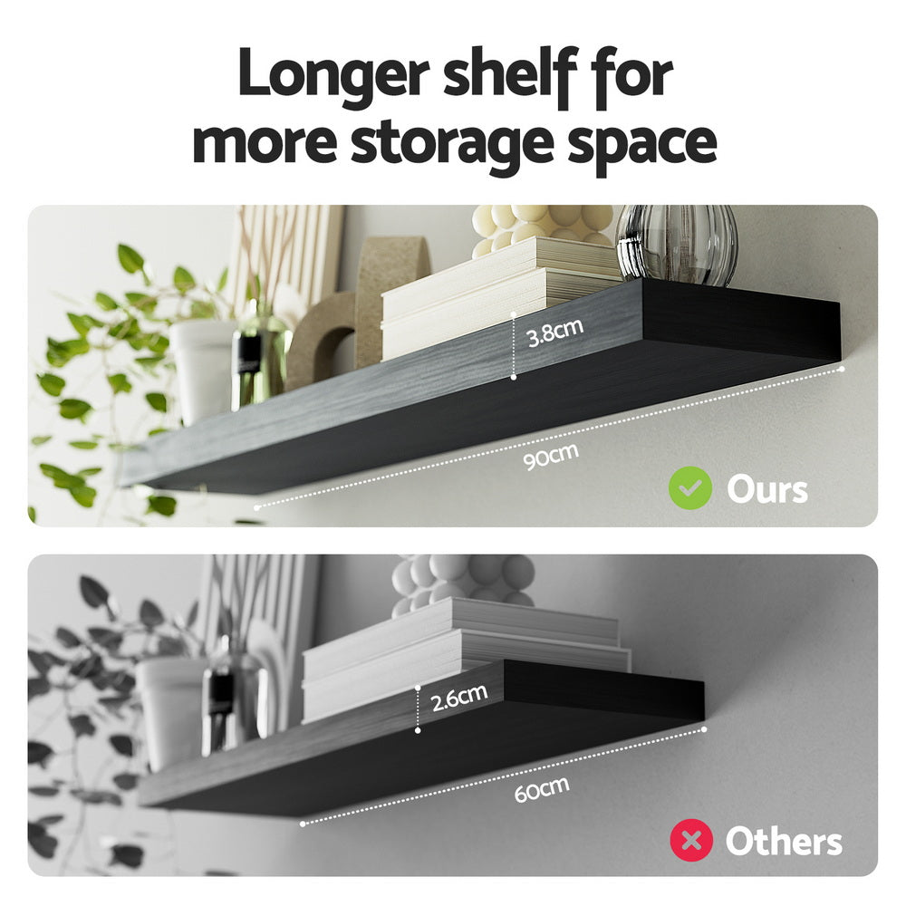 Kitchen & Bathroom DIY: Artiss Floating Wall Shelf Set of 2 Black 90CM