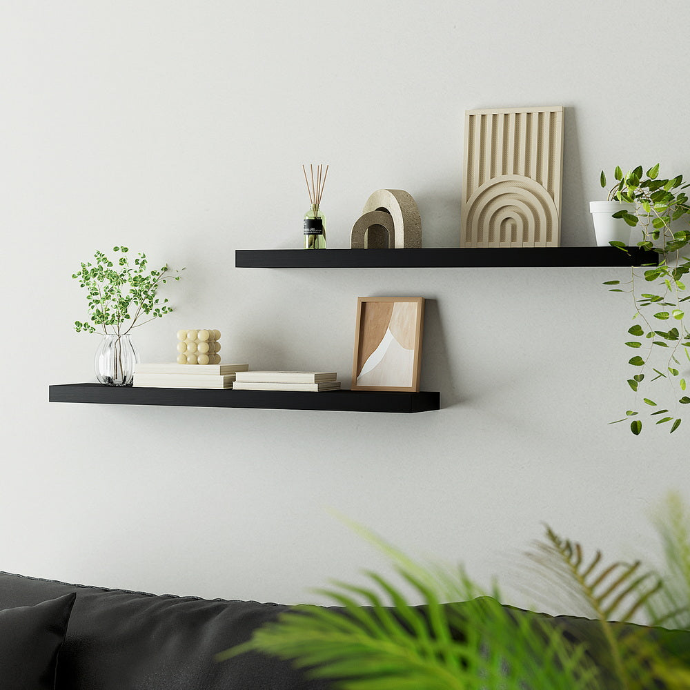 Kitchen & Bathroom DIY: Artiss Floating Wall Shelf Set of 2 Black 90CM