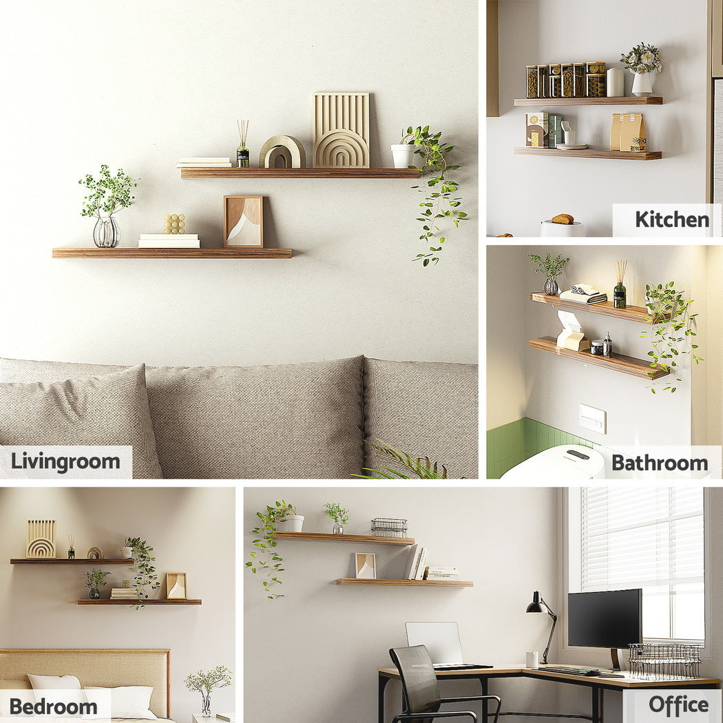 Kitchen & Bathroom DIY: Artiss Floating Wall Shelf Set of 2 Wood 90CM
