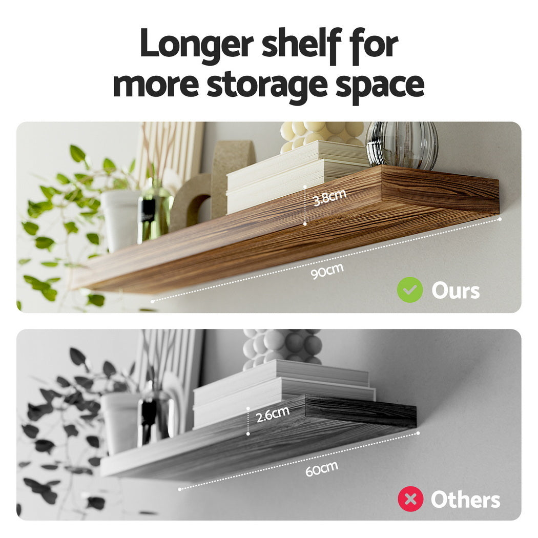 Kitchen & Bathroom DIY: Artiss Floating Wall Shelf Set of 2 Wood 90CM