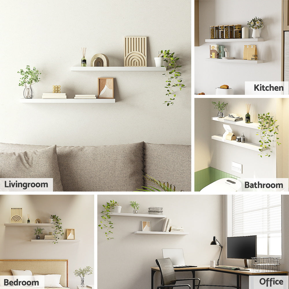 Kitchen & Bathroom DIY: Artiss Floating Wall Shelf Set of 2 White 90CM