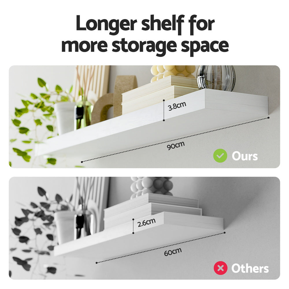 Kitchen & Bathroom DIY: Artiss Floating Wall Shelf Set of 2 White 90CM