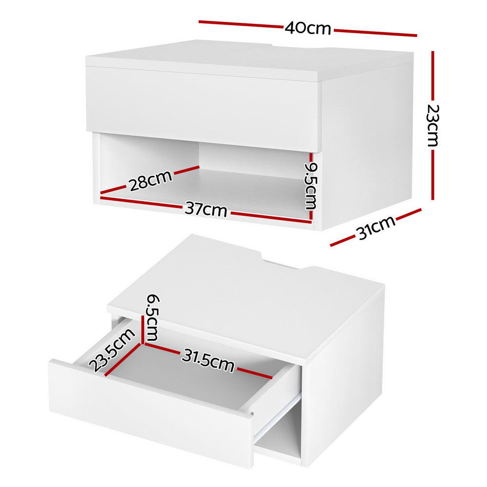 Bedside Tables: Artiss Floating Bedside Table Nightstand Drawer White