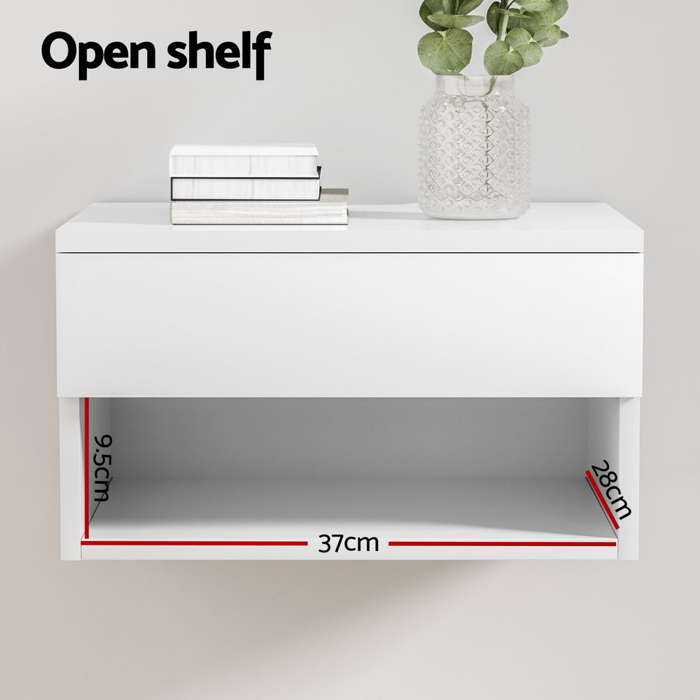 Bedside Tables: Artiss Floating Bedside Table Nightstand Drawer White