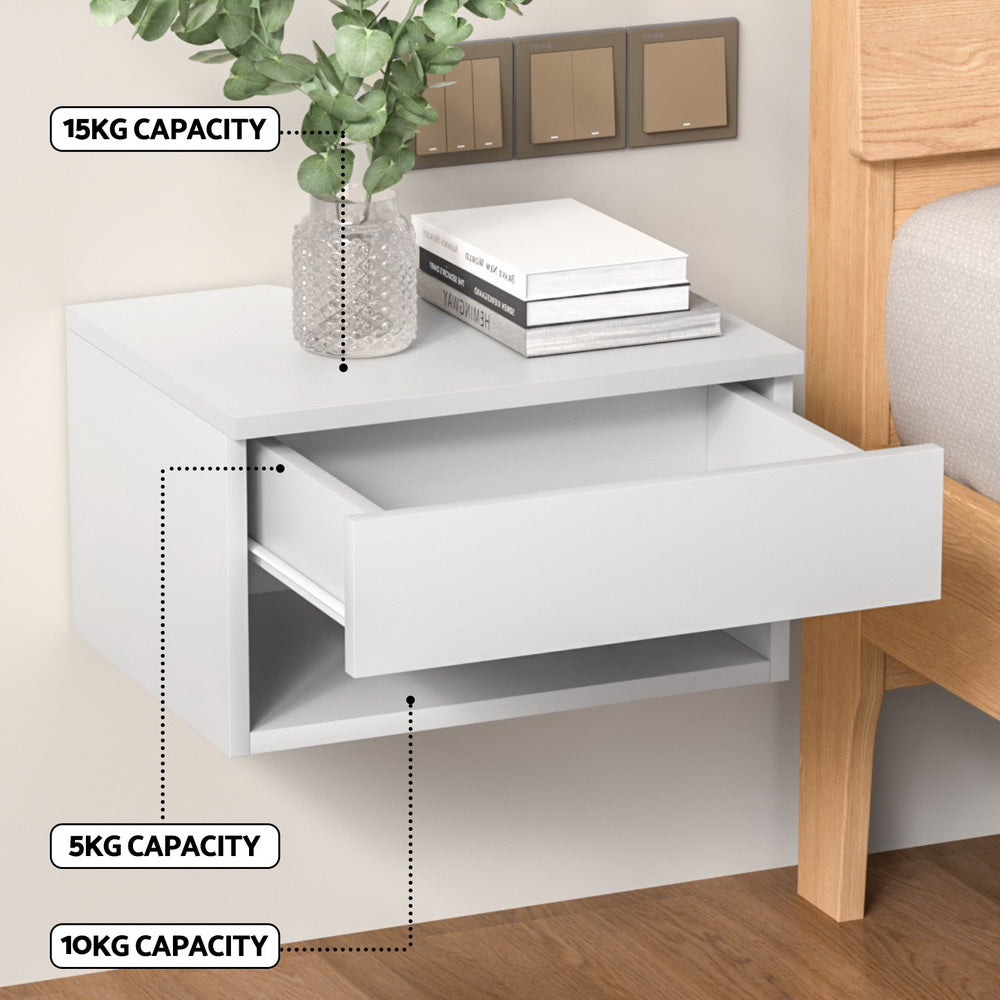 Bedside Tables: Artiss Floating Bedside Table Nightstand Drawer White