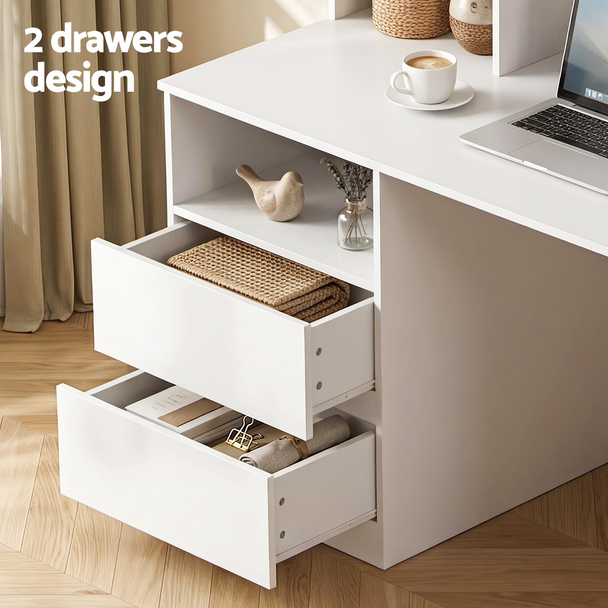 Artiss Computer Desk Office Study Desks Table Bookshelf Drawer White 120cm