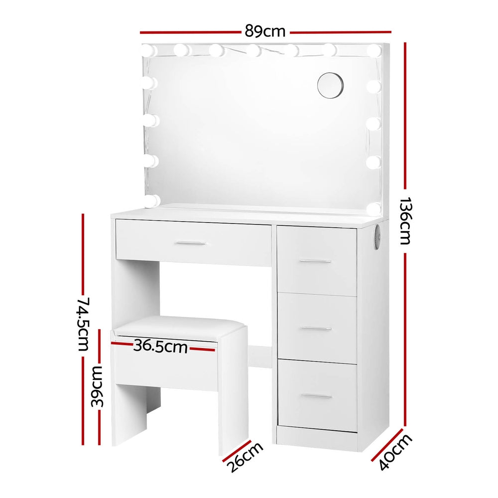 Dressing Vanity & Dressing Tables: Artiss Dressing Table Set Stool 15 Led Bulbs White Darcy