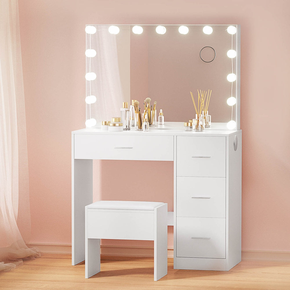 Dressing Vanity & Dressing Tables: Artiss Dressing Table Set Stool 15 Led Bulbs White Darcy