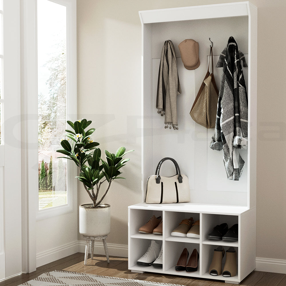 Shoe Storage: Artiss Shoe Rack Cabinet Hall Tree Coat Rack 180CM White