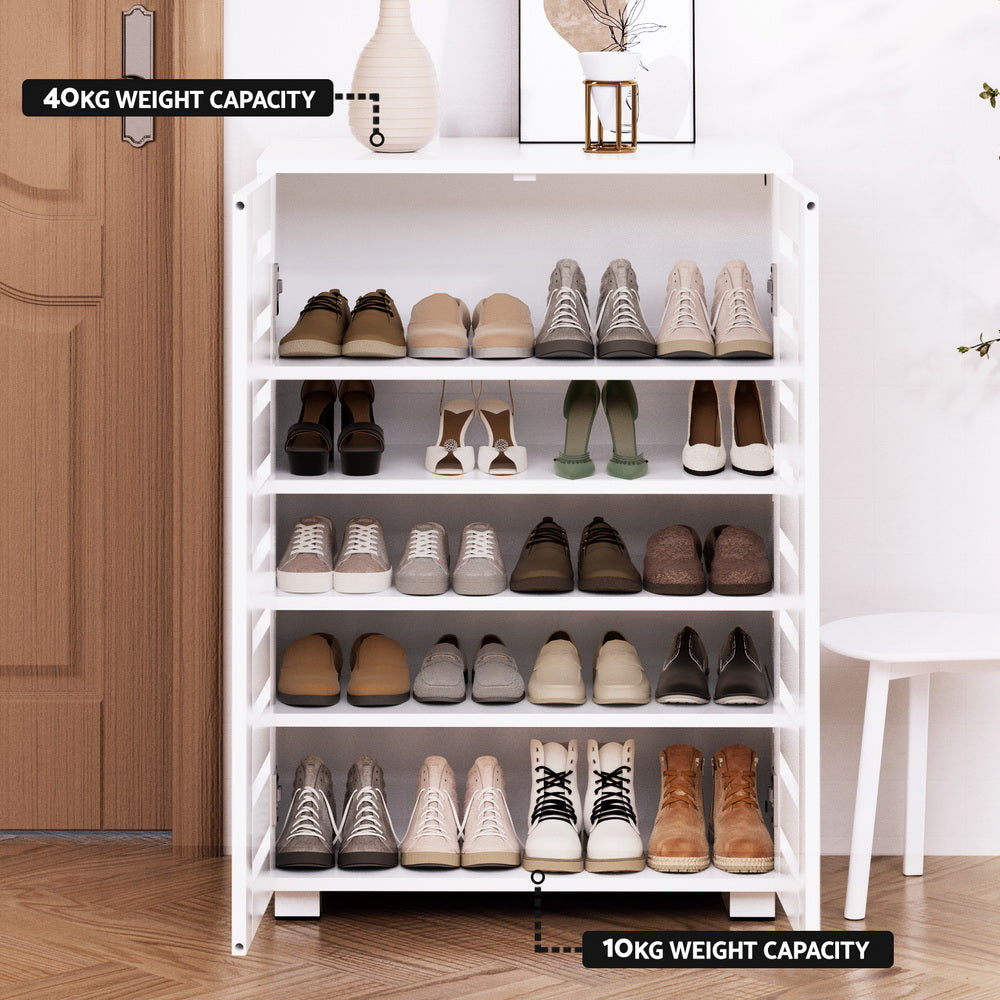 Shoe Storage: Artiss Shoe Rack Storage Cabinet 20 Pairs 5-tier White Alster