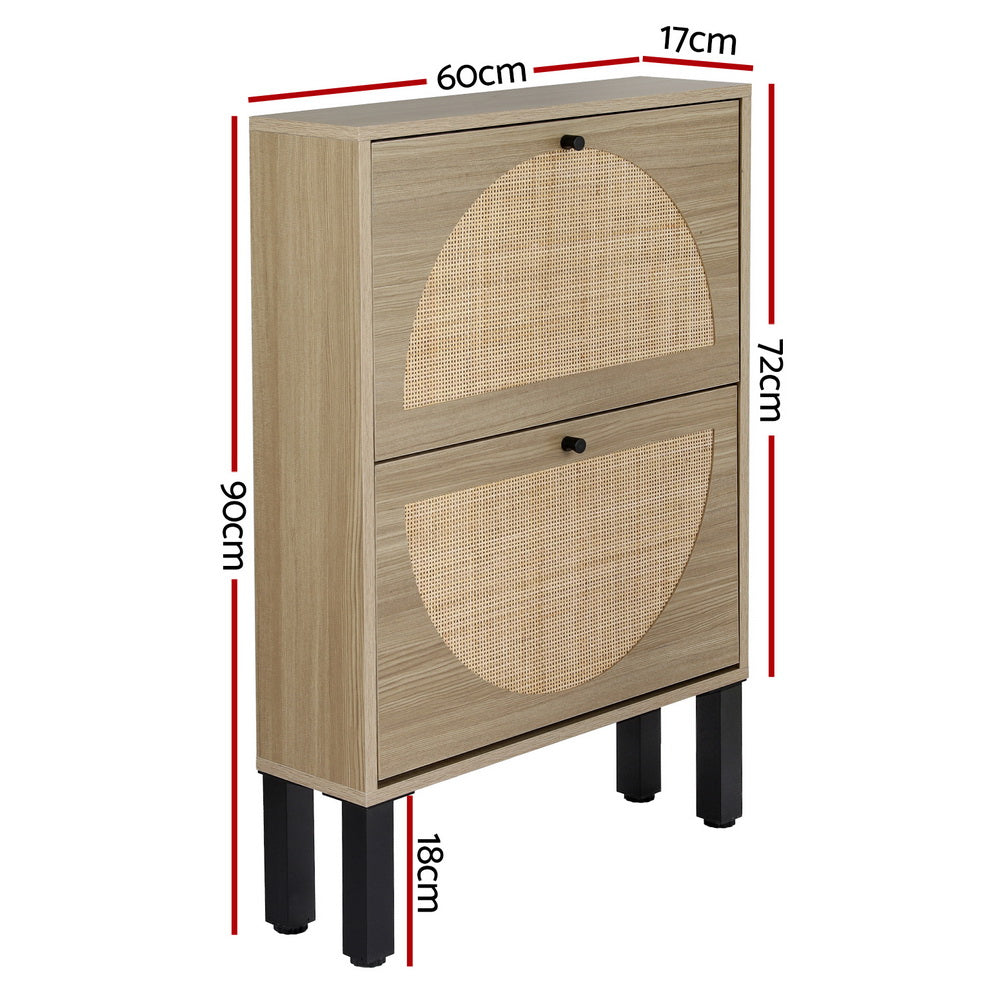 Shoe Storage: Artiss Shoe Rack Cabinet 2 Drawers Rattan 6 Pairs