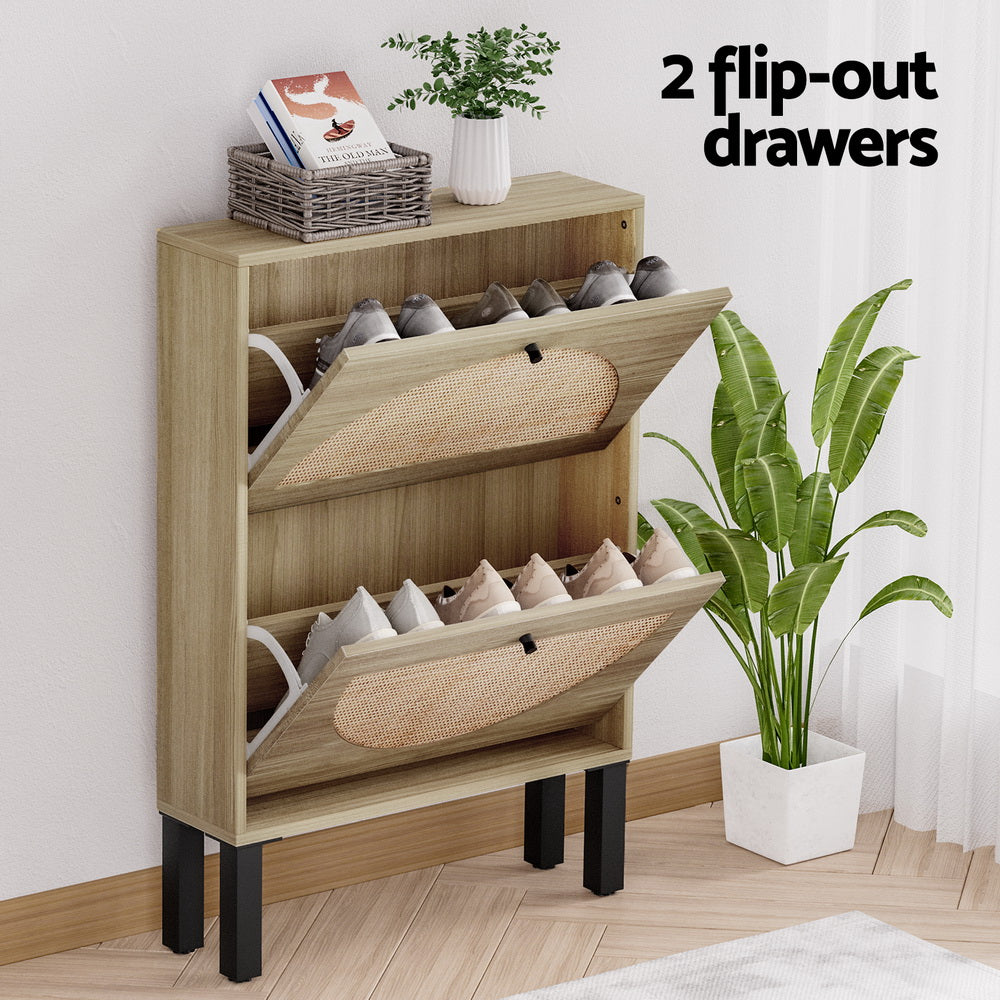 Shoe Storage: Artiss Shoe Rack Cabinet 2 Drawers Rattan 6 Pairs