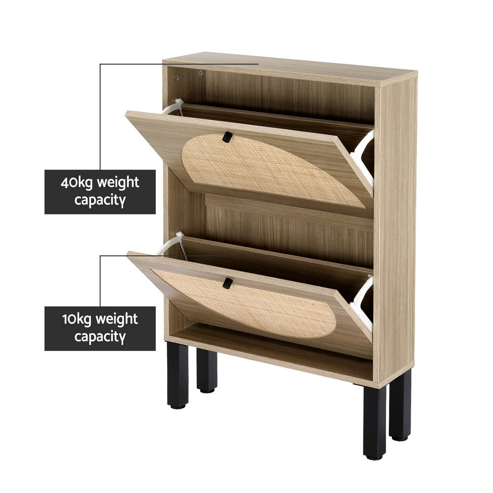 Shoe Storage: Artiss Shoe Rack Cabinet 2 Drawers Rattan 6 Pairs