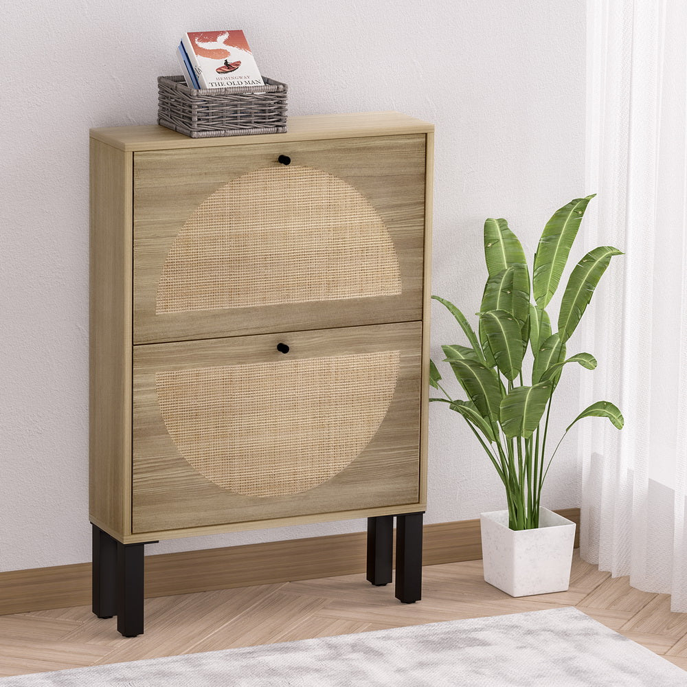 Shoe Storage: Artiss Shoe Rack Cabinet 2 Drawers Rattan 6 Pairs