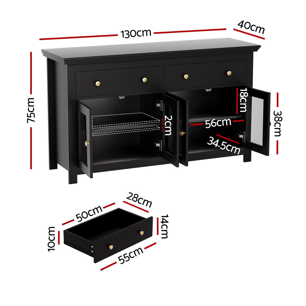 Buffets & Sideboards: Artiss Buffet Sideboard Storage Cabinet Kitchen Cupboard Clear Door Drawer Black