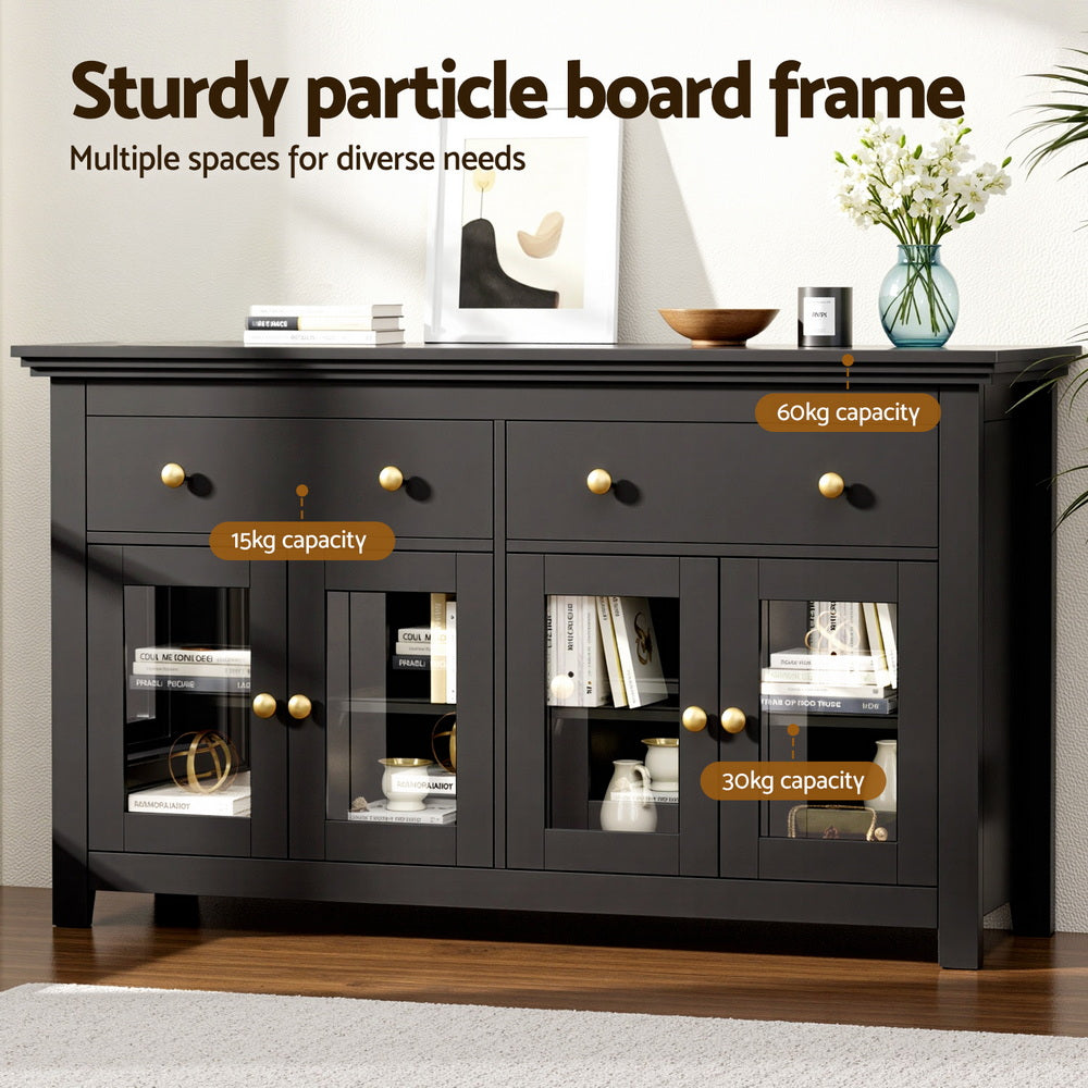 Buffets & Sideboards: Artiss Buffet Sideboard Storage Cabinet Kitchen Cupboard Clear Door Drawer Black