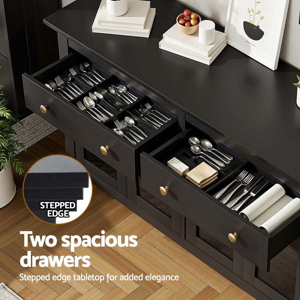 Buffets & Sideboards: Artiss Buffet Sideboard Storage Cabinet Kitchen Cupboard Clear Door Drawer Black