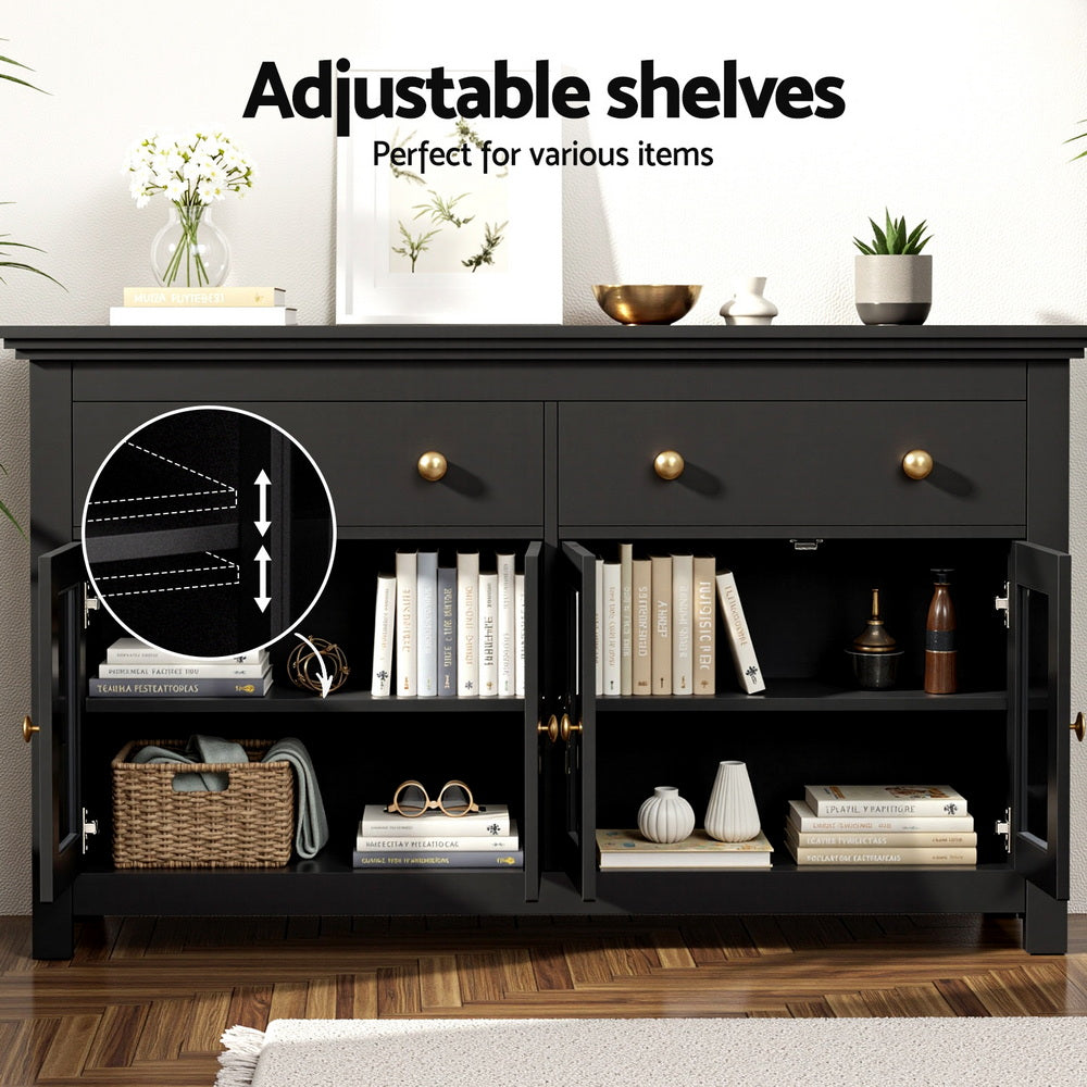 Buffets & Sideboards: Artiss Buffet Sideboard Storage Cabinet Kitchen Cupboard Clear Door Drawer Black