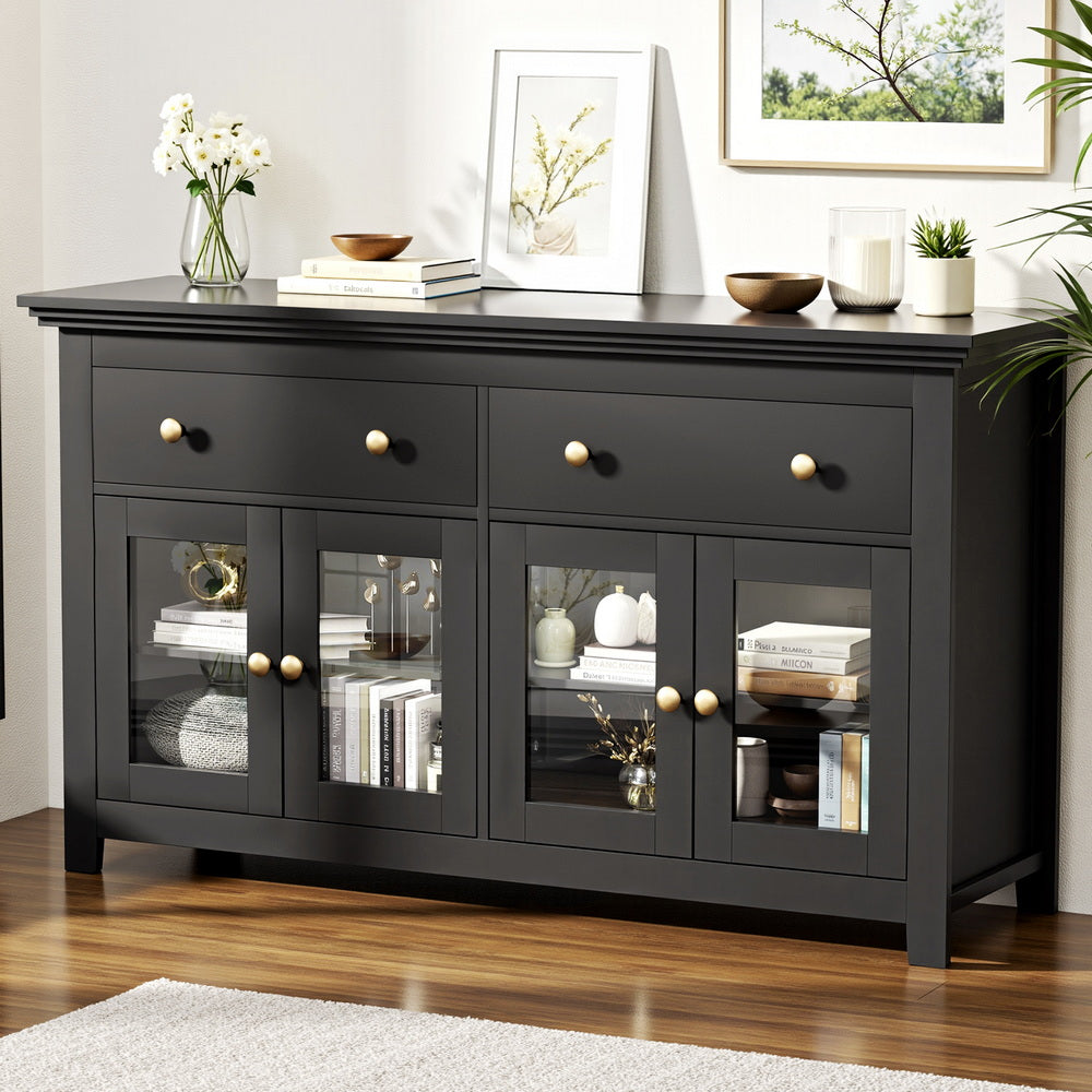 Buffets & Sideboards: Artiss Buffet Sideboard Storage Cabinet Kitchen Cupboard Clear Door Drawer Black