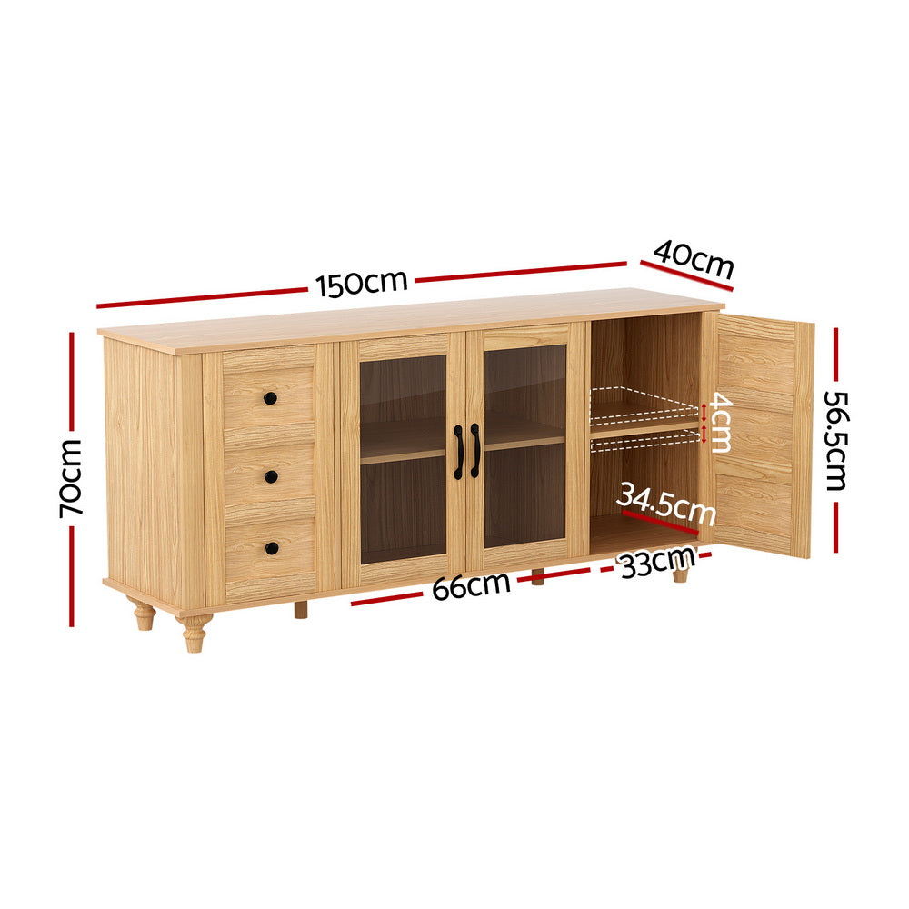 Buffets & Sideboards: Artiss Buffet Sideboard Storage Cabinet Kitchen Cupboard Faux Drawer 150CM Pine